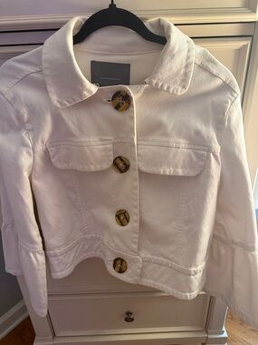 Anthropologie Cream Button-Front Jean Jacket